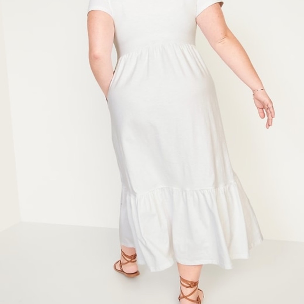 Short-Sleeve Tiered Slub-Knit Midi Swing Dress - Picture 4 of 5